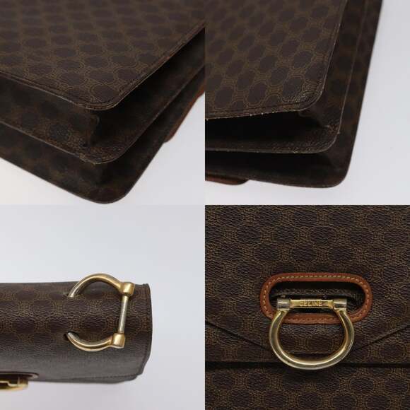 CELINE Macadam Canvas Hand Bag Pvc Leather Brown Gold - Picture 10 of 12